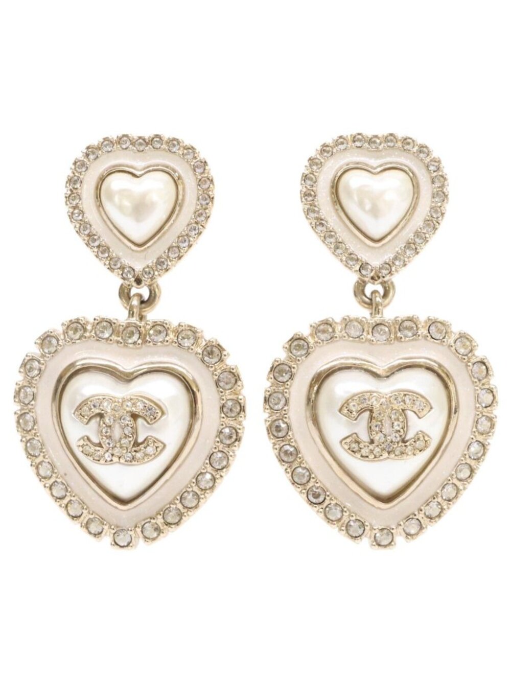 Chanel Rhinestone CC Logo Double Pearl Earring
